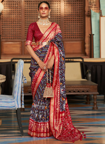 Attractive Grey Color Silk Patola Saree Design